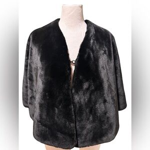 Vintage PARKHUST Black Faux Fur Shawl M/L